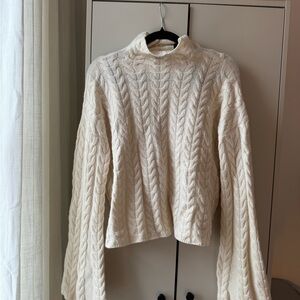 Theory Mockneck and Bell Sleeve Cable Knit Sweater